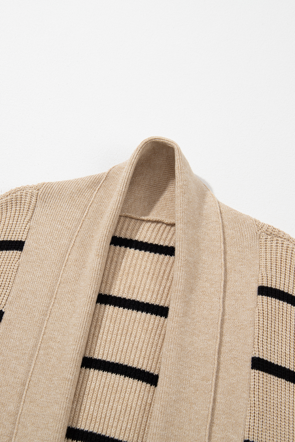 Black Stripe Shawl Neckline Open Cardigan with Pockets - loveforevers