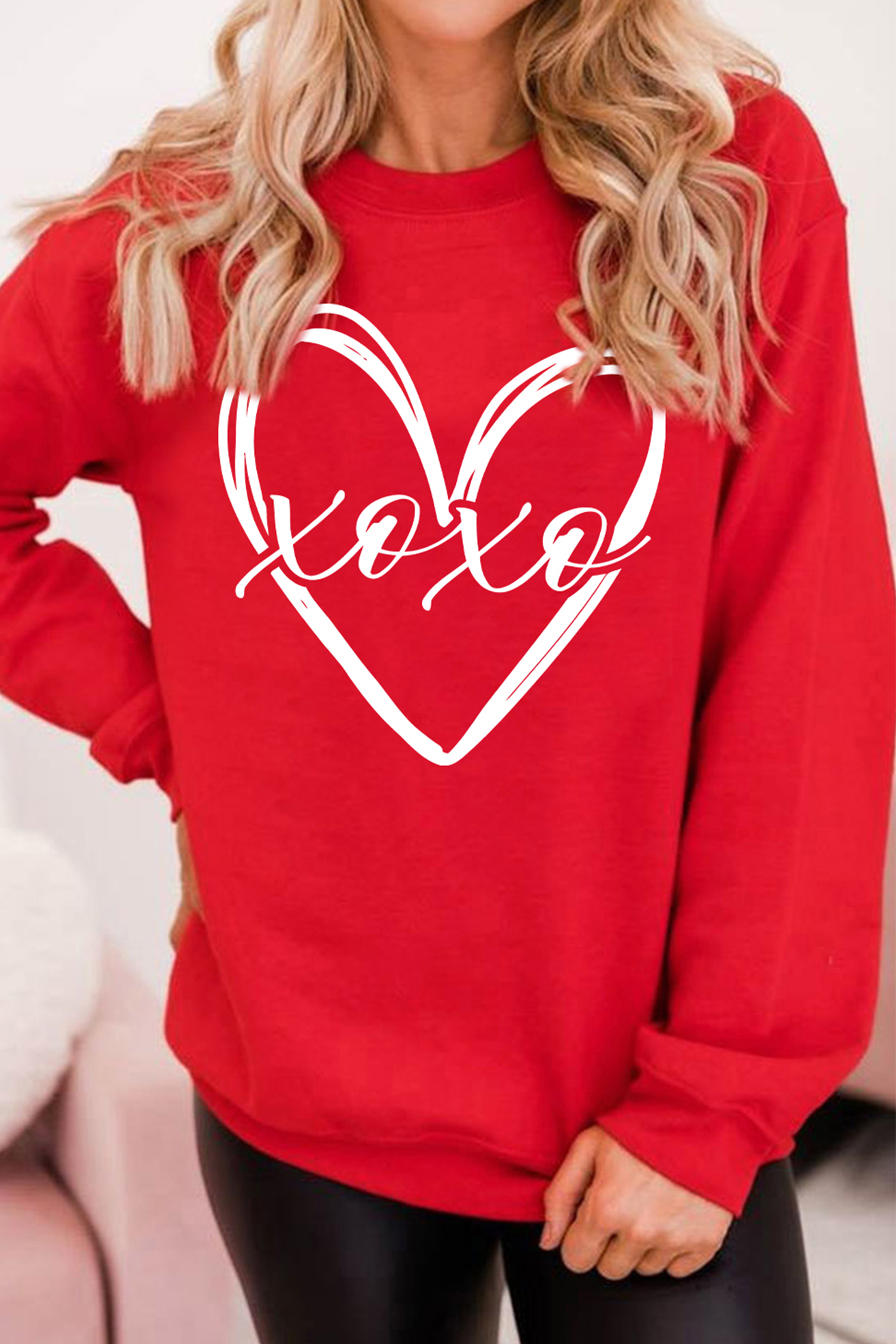 Red xoxo Valentines Heart Sketch Printed Pullover Sweatshirt - loveforevers