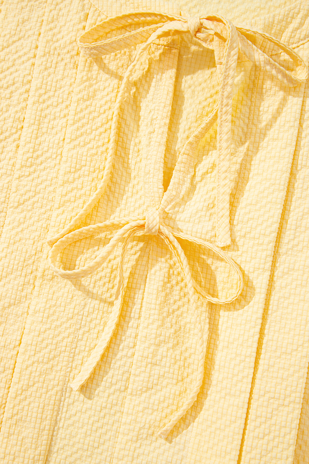 Yellow Cream Bow Tie Notched Neck Pleated Tank Top - loveforevers