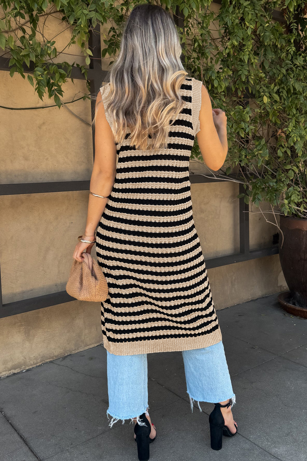 Parchment Buttoned Front Pencil Midi Sleeveless Sweater Dress - loveforevers