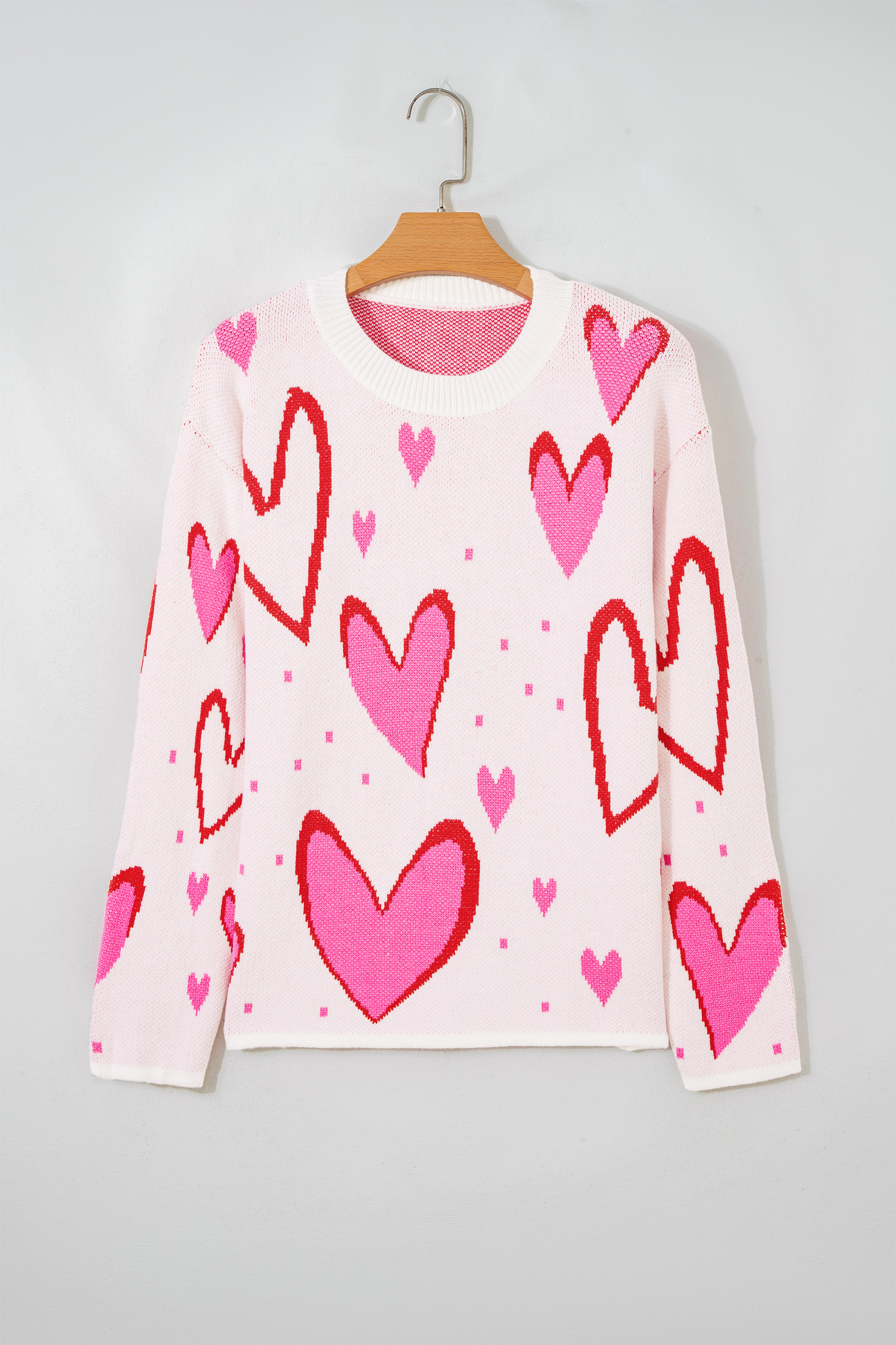 White Splendid Heart Print Valentines Day Sweater - loveforevers
