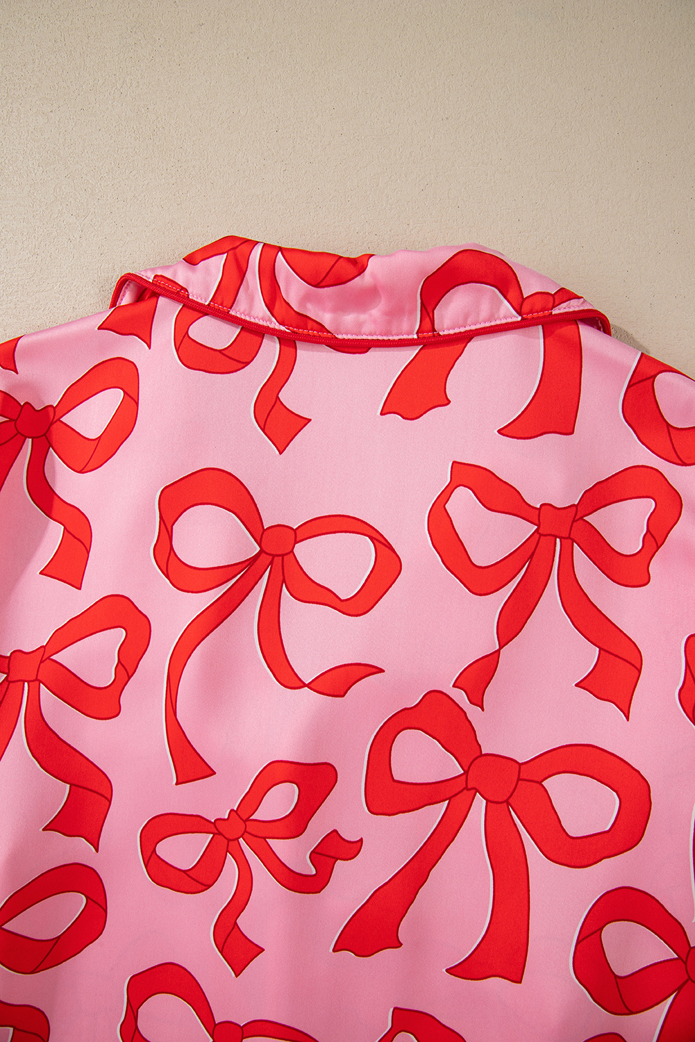 Pink 2pcs Bow Print Shirt Style Long Sleeve Pajama Set - loveforevers