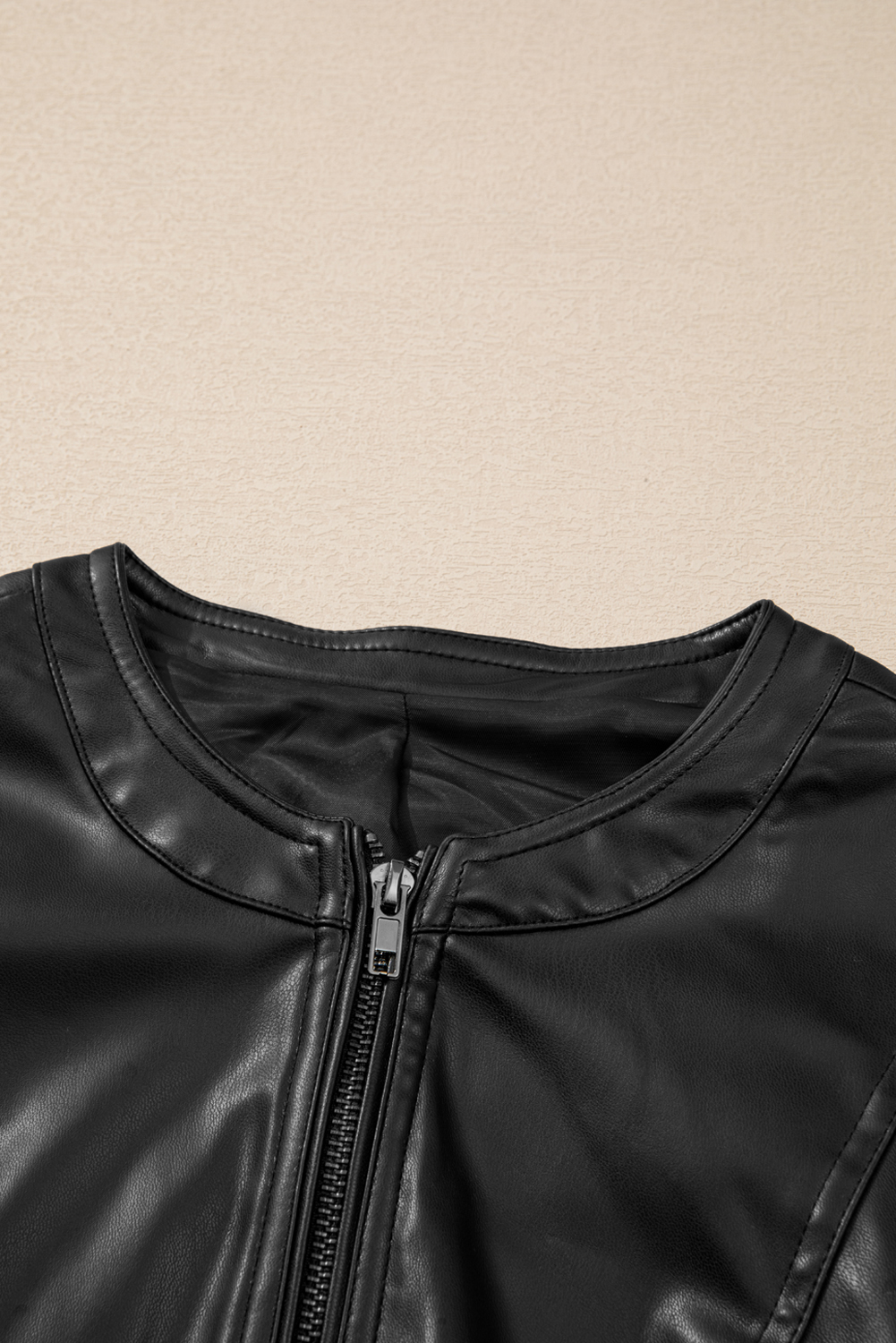Chestnut Solid Faux Leather Zipper Slim Fit Bomber Jacket - loveforevers