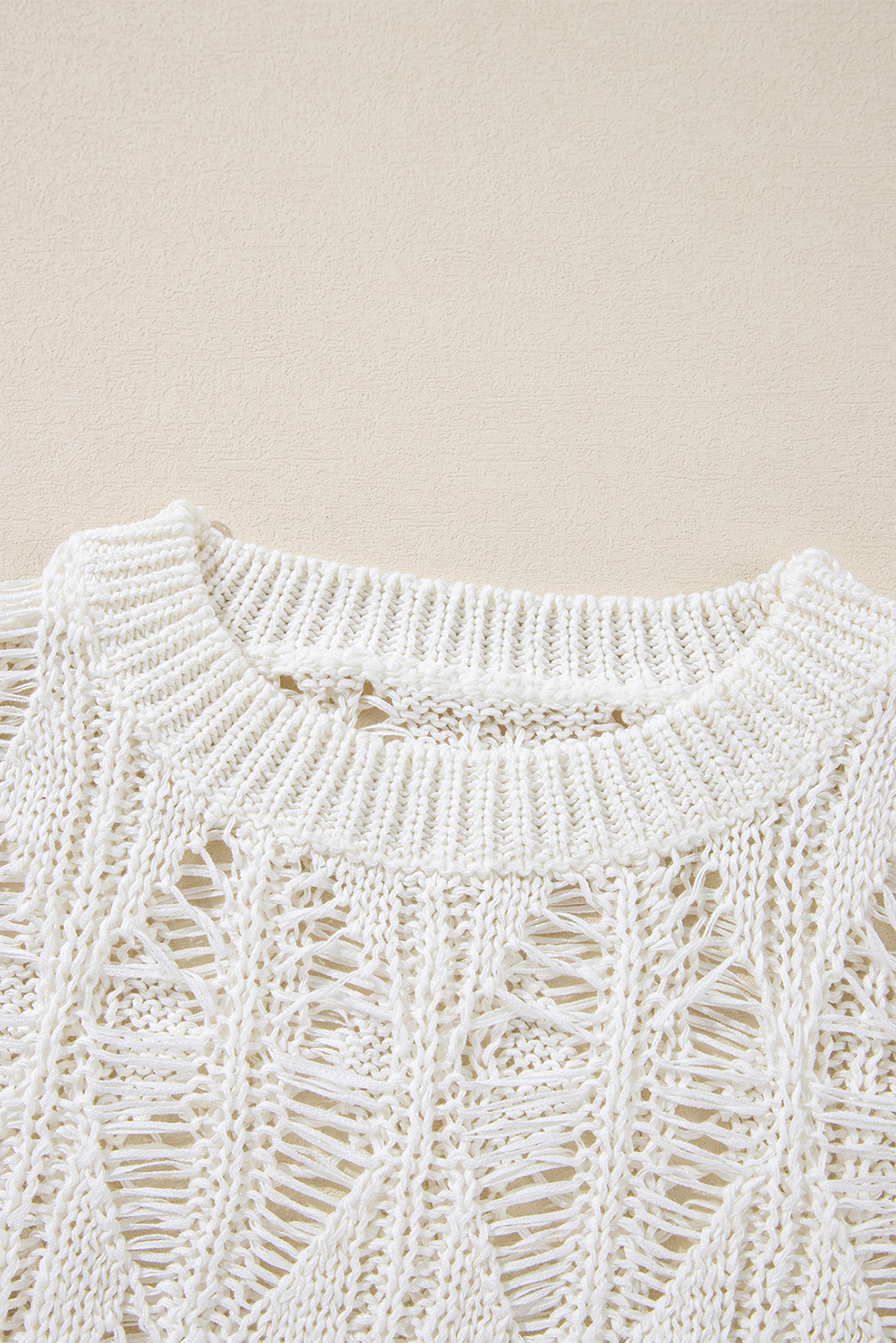 White Cut Out Crochet Crew Neck Loose Fit Sweater - loveforevers