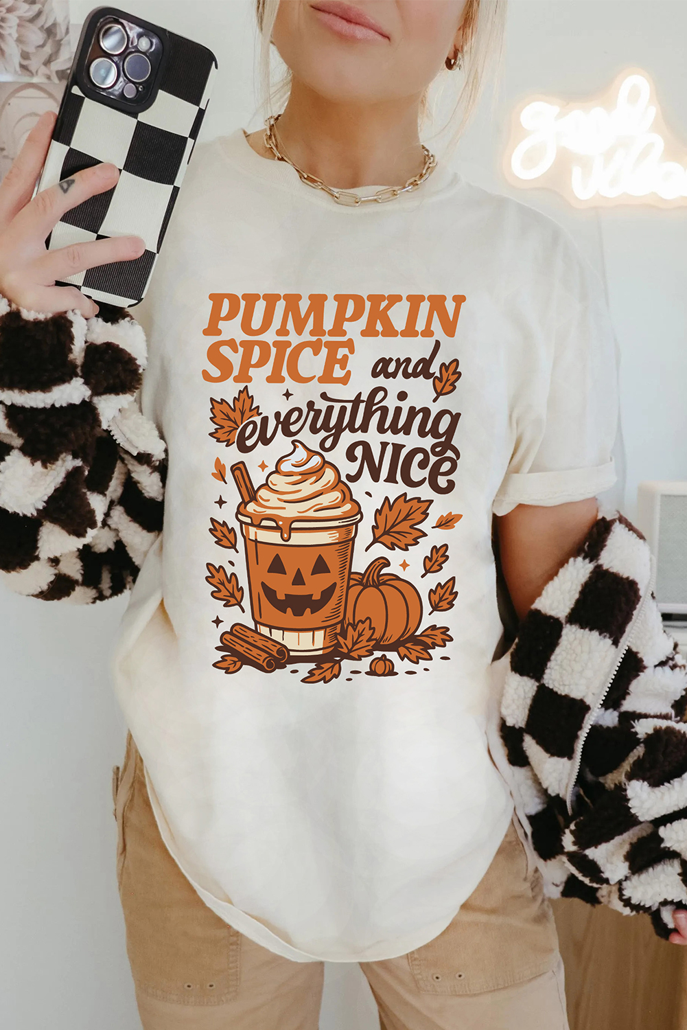 White Fall Vibe Thanksgiving Graphic T Shirt - loveforevers