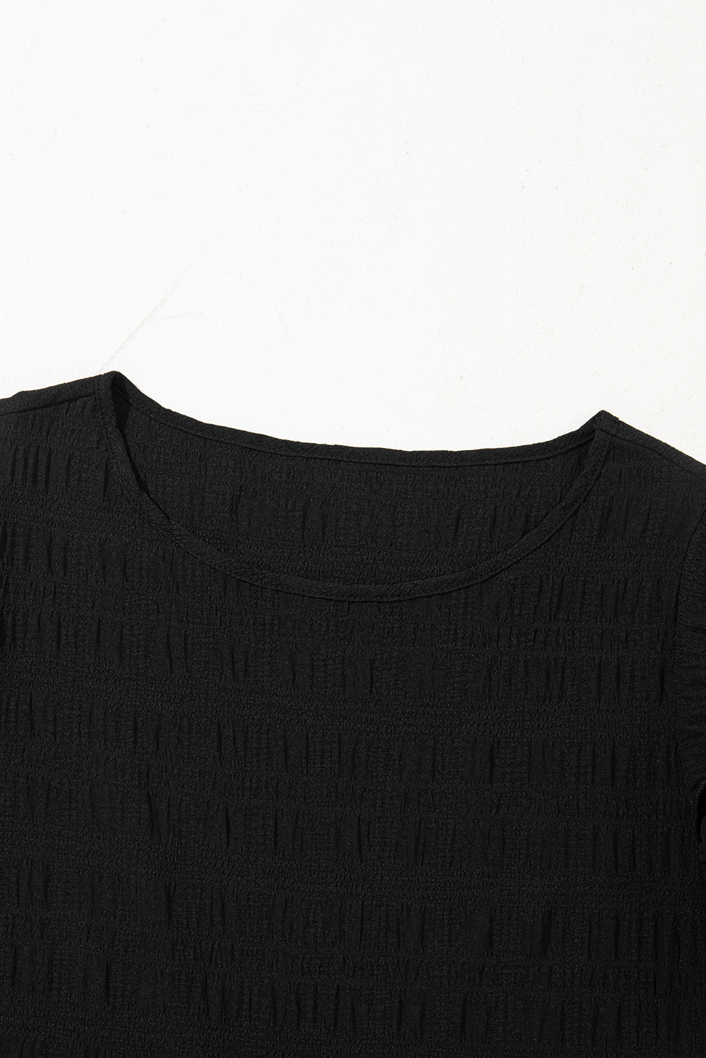 Dark Green Textured Ruffled Sleeve Round Neck Top - loveforevers