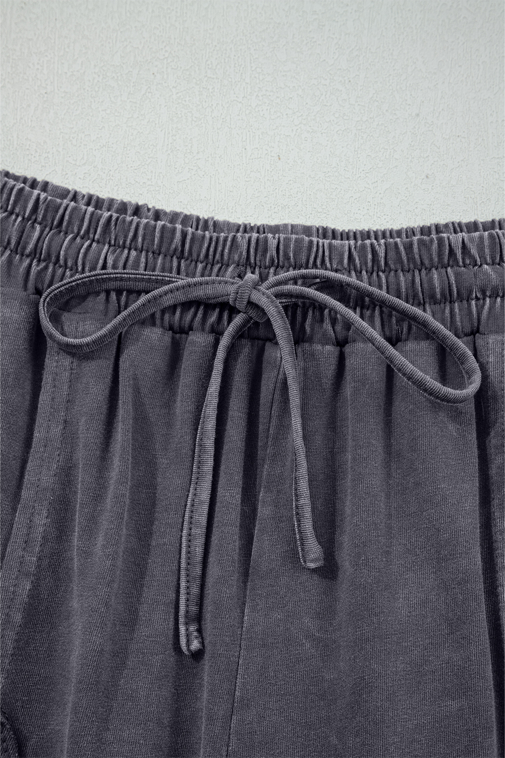Light Grey Flower Patch Mineral Washed Terry Knit Cropped Wide Leg Pants - loveforevers