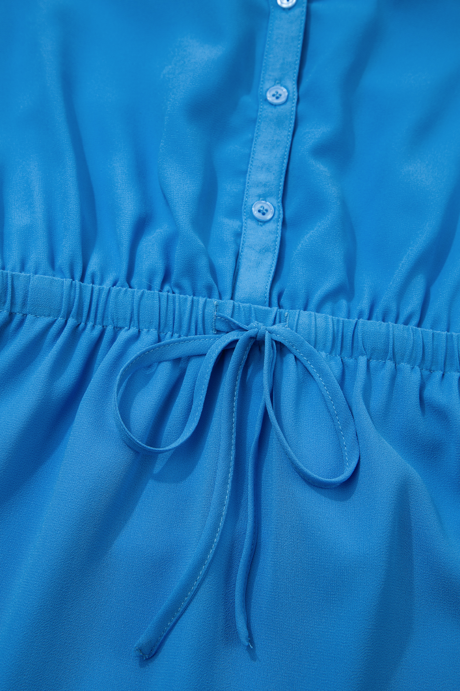 Blue Half Buttons Collared Elastic Waist Sleeveless Shirt Dress - loveforevers