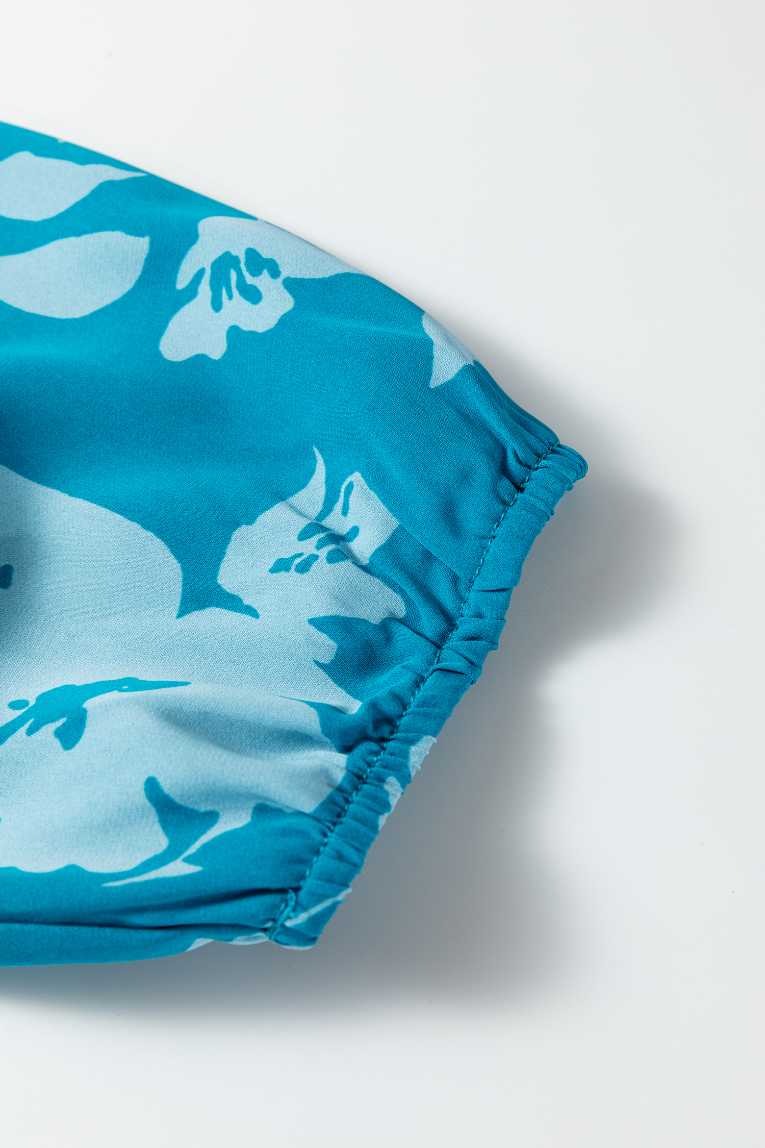 Blue Flower Half Sleeve Tiered Ruffled Mini Dress - loveforevers