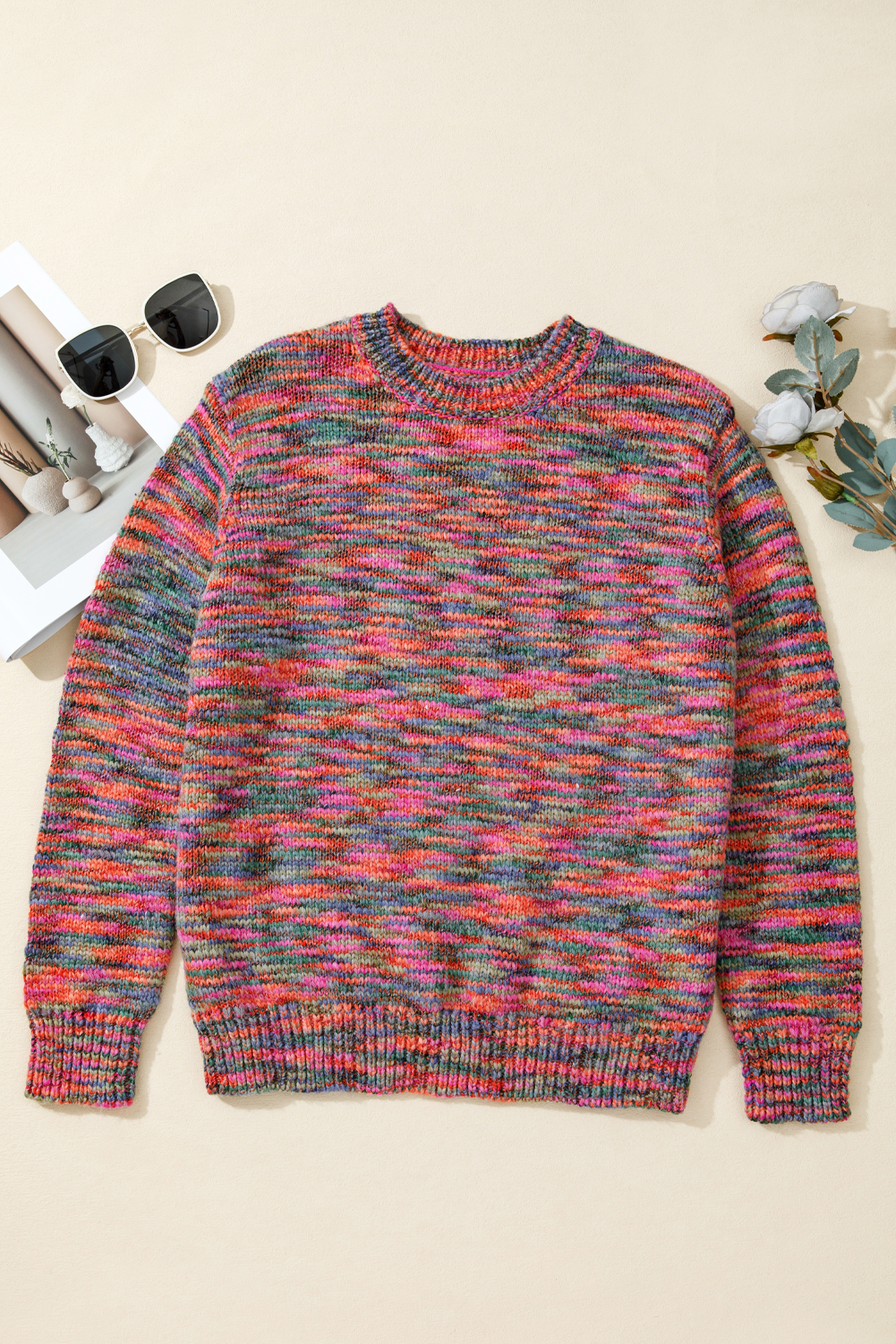 Purple Space Dye Yarn Crew Neck Sweater - loveforevers