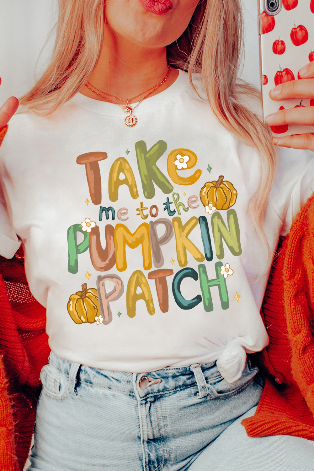 White Take Me To The Pumpkin Patch Cotton Blend T Shirt - loveforevers