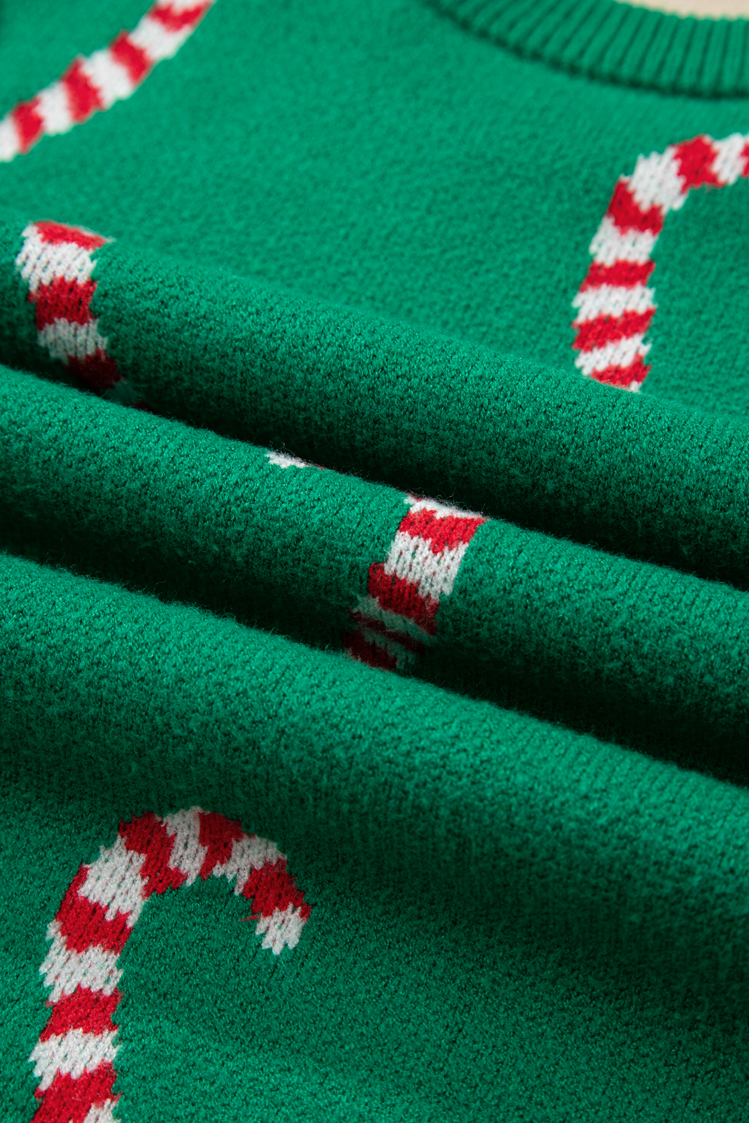 Dark Green Christmas Candy Cane Holiday Drop Shoulder Sweater - loveforevers