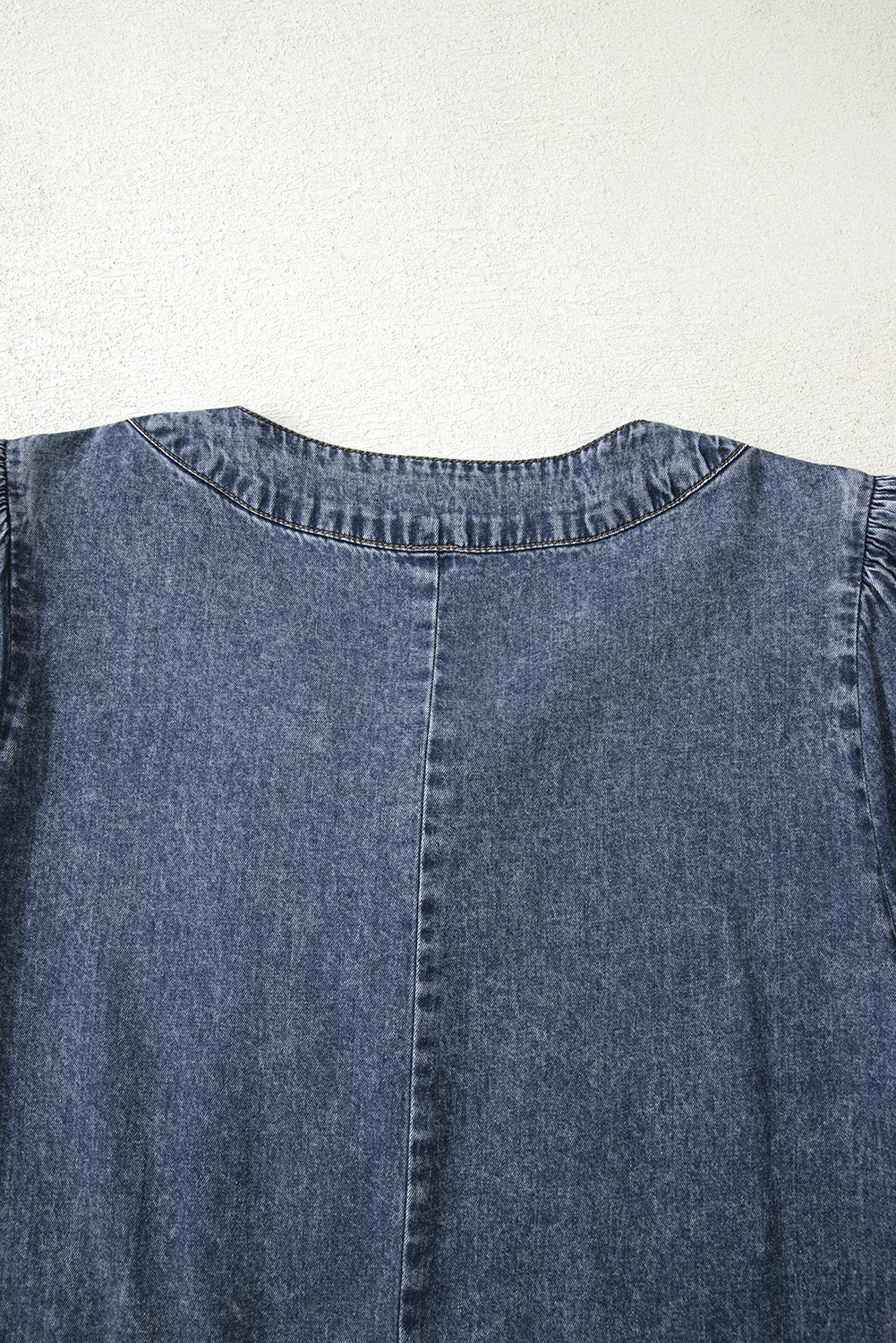 Sail Blue 3/4 Sleeve Tied V Neck Pleated Denim Mini Dress - loveforevers