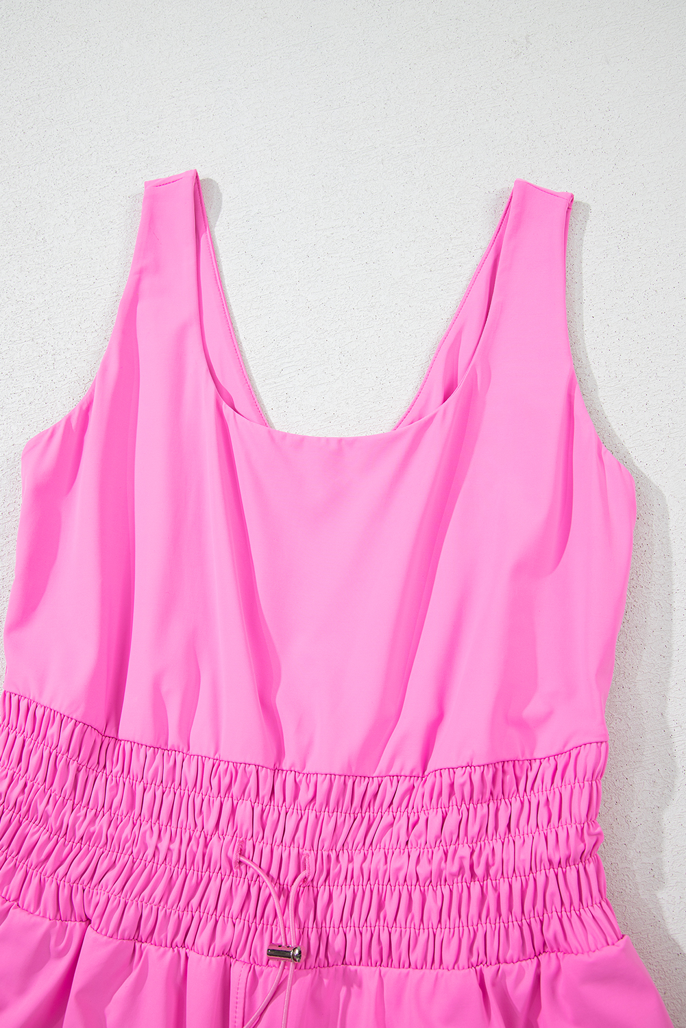 Black Plain Sleeveless Loop Drawstring Cinched Waist Romper - loveforevers