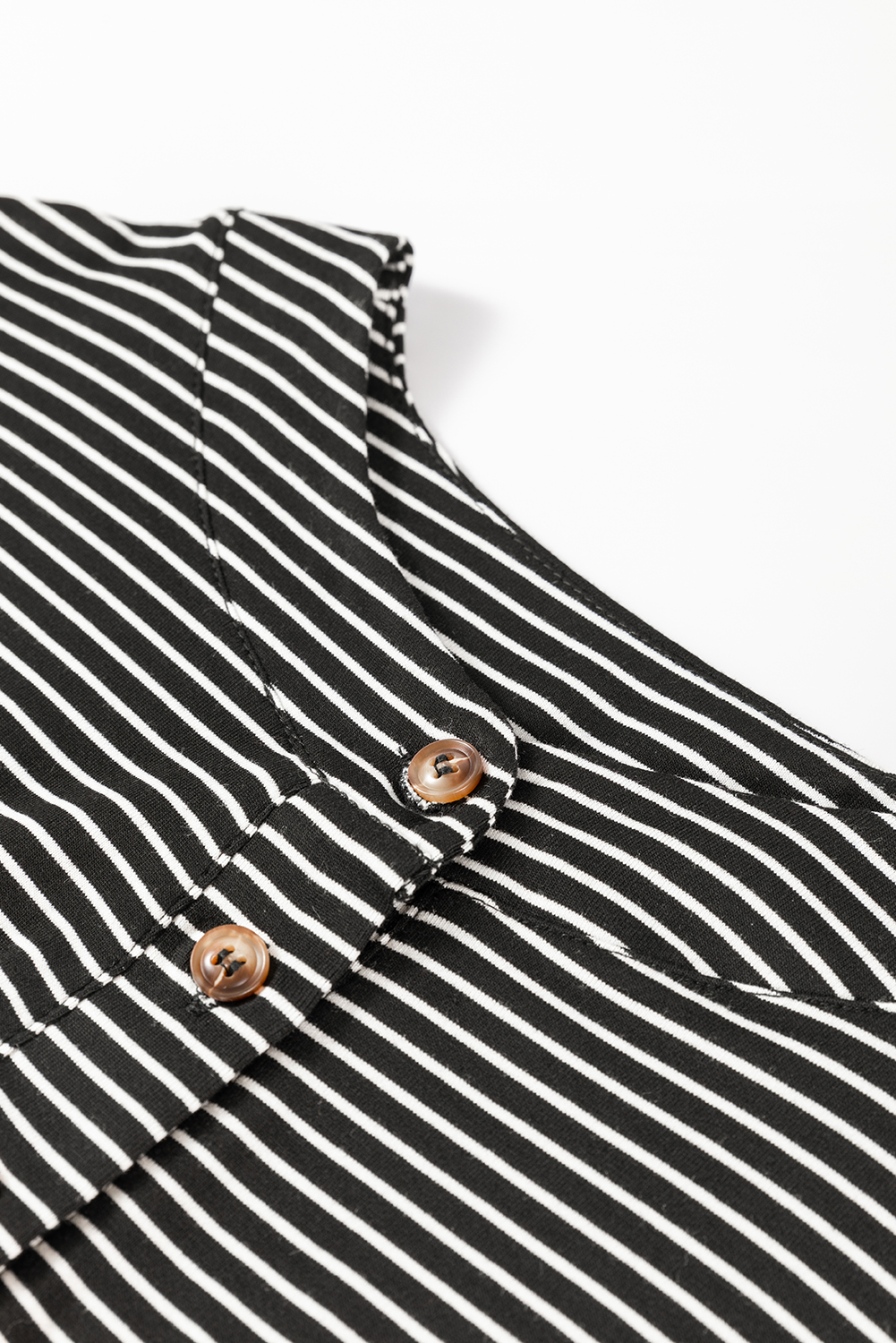 Black white Striped Print Buttoned Wide Leg Sleeveless Jumpsuit - loveforevers
