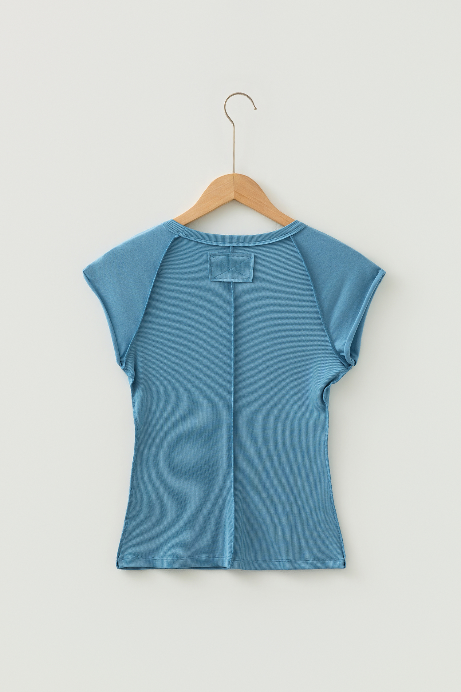 Peacock Blue Crew Neck Cap Sleeve Ribbed T Shirt - loveforevers