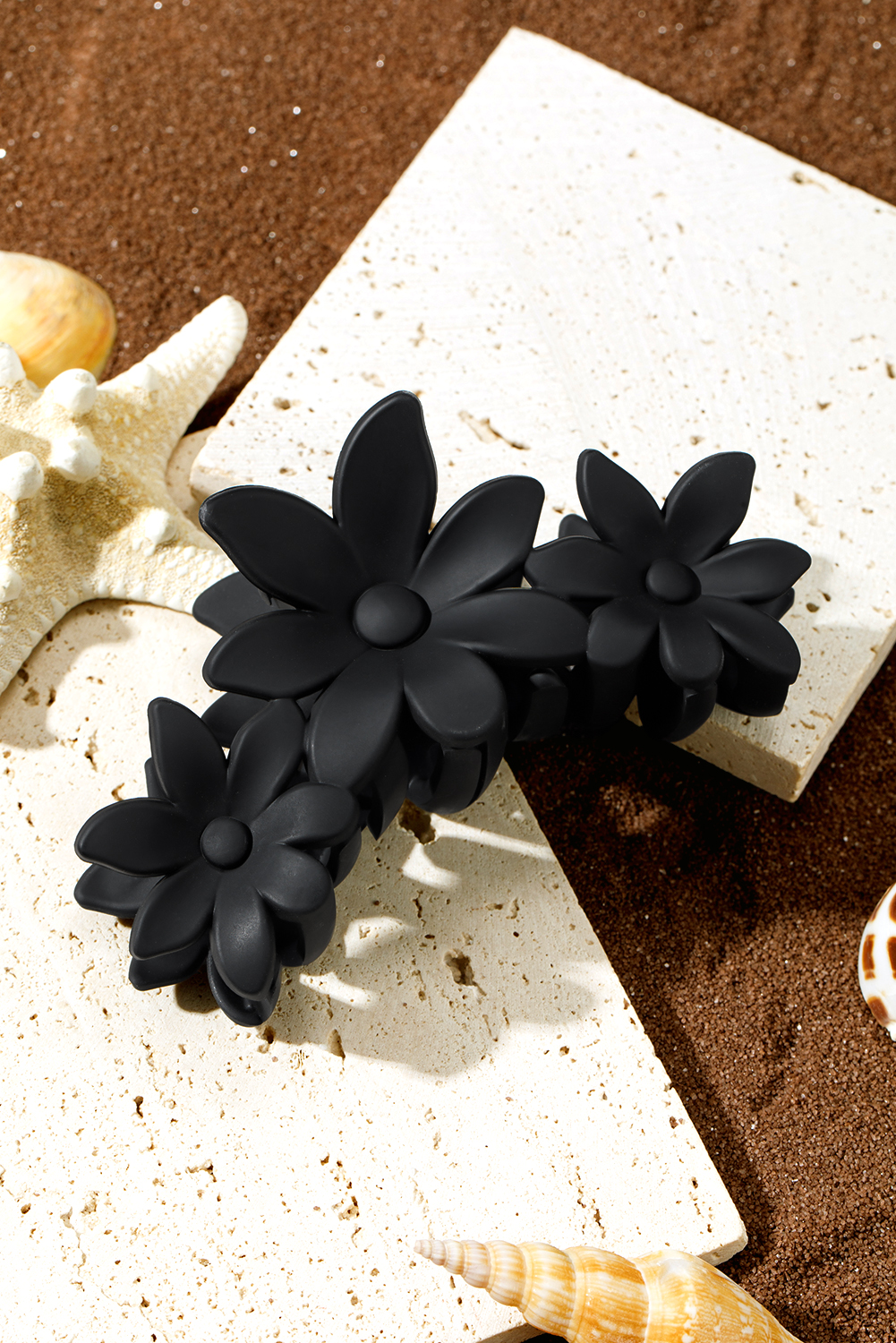 Black Flower Shape Frosted Large Hair Claw Clip - loveforevers