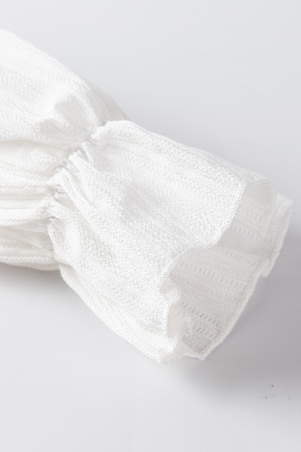 White Frilled Mock Neck Ripple Bubble Sleeve Blouse - loveforevers
