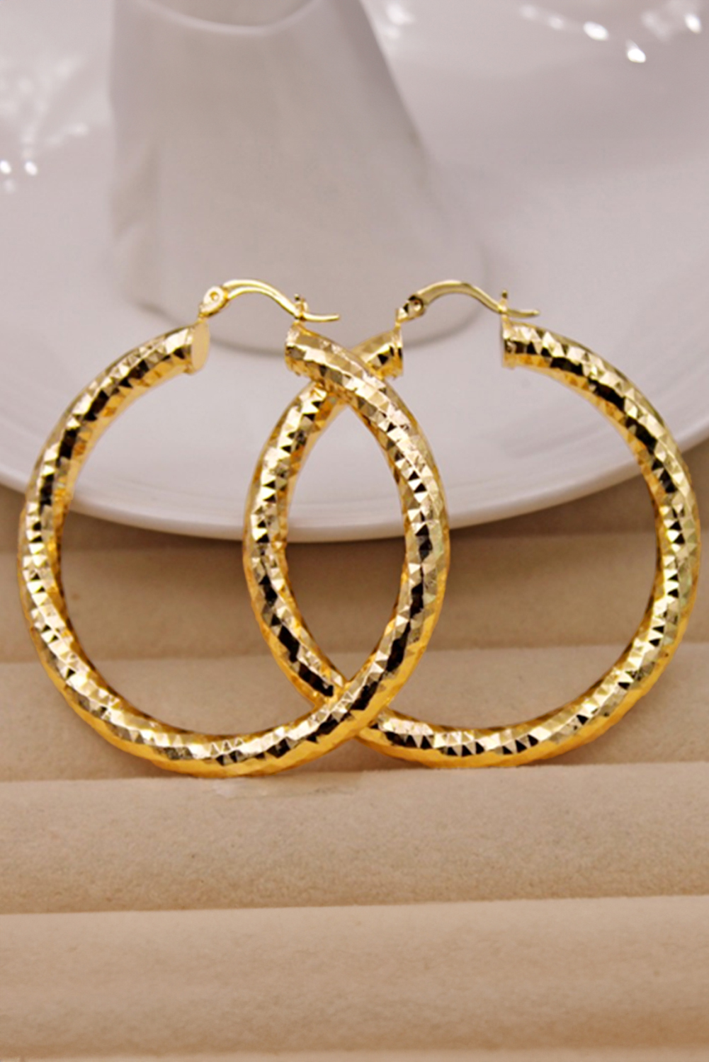 Gold Plated Diamond Cut Large Hoop Earrings - loveforevers