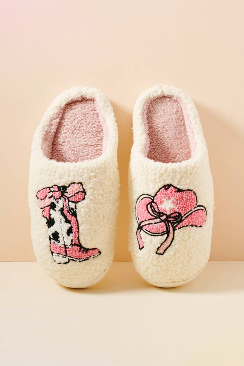 White Cowgirl Hat & Boot Printed Plush Thermal Home Slippers - loveforevers