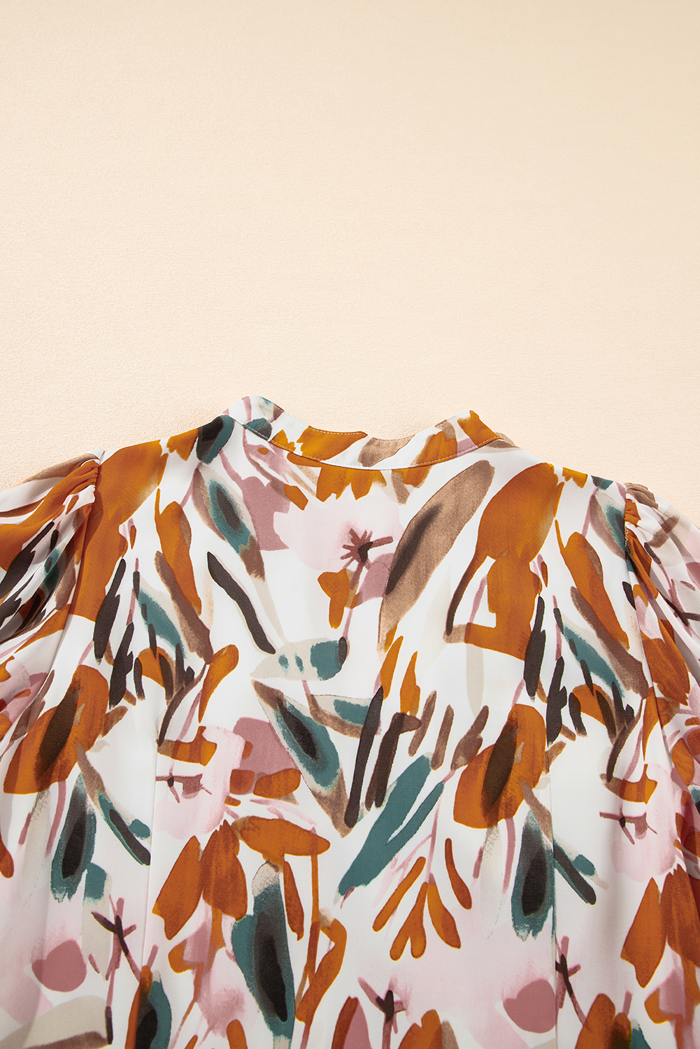 Brown Abstract Printed Puff Sleeve Button Up Braided Belt Mini Dress - loveforevers