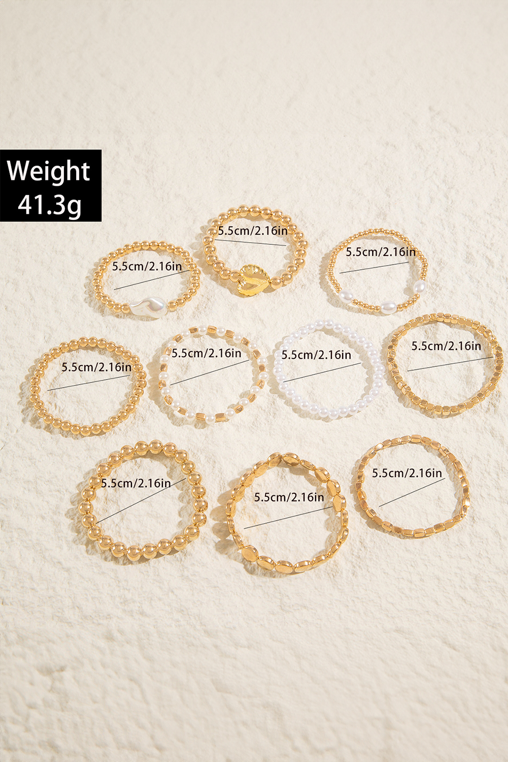 Gold Alloy Plated Pearl Beading 10pcs Bracelet Set - loveforevers