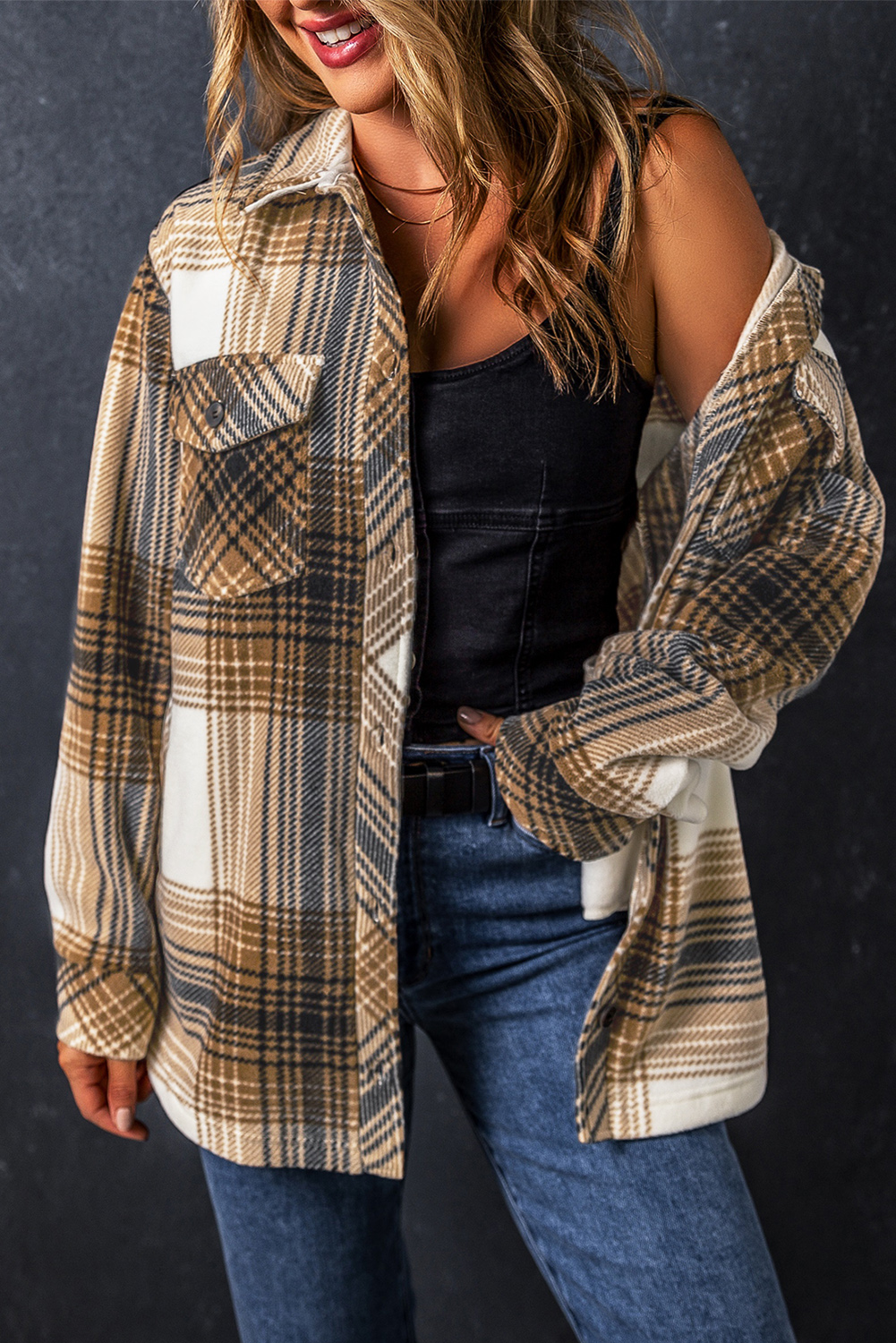 Multicolour Plaid Print Flap Pocket Button Up Shacket - loveforevers