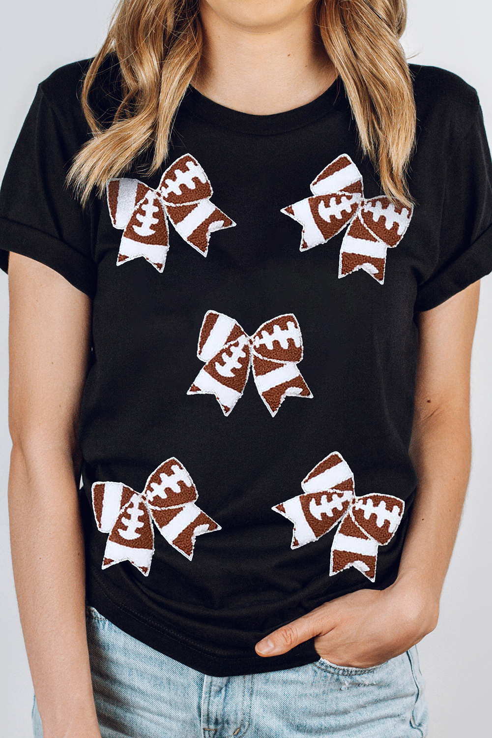 Black Rugby Football Bowknot Pattern Game Day T Shirt - loveforevers