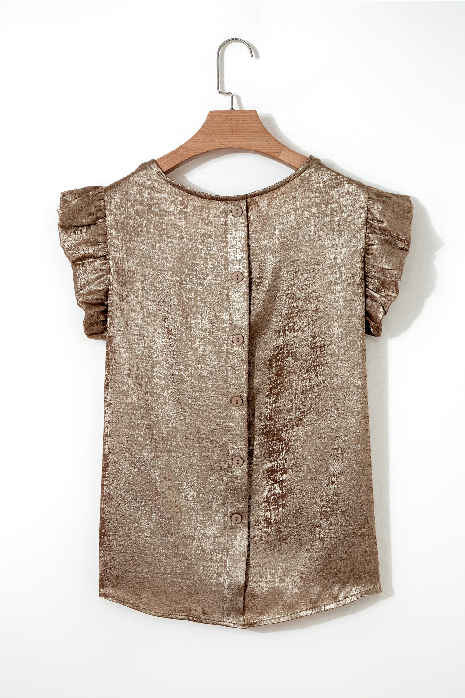 Apricot Metallic Round Neck Smocked Long Sleeve Blouse - loveforevers