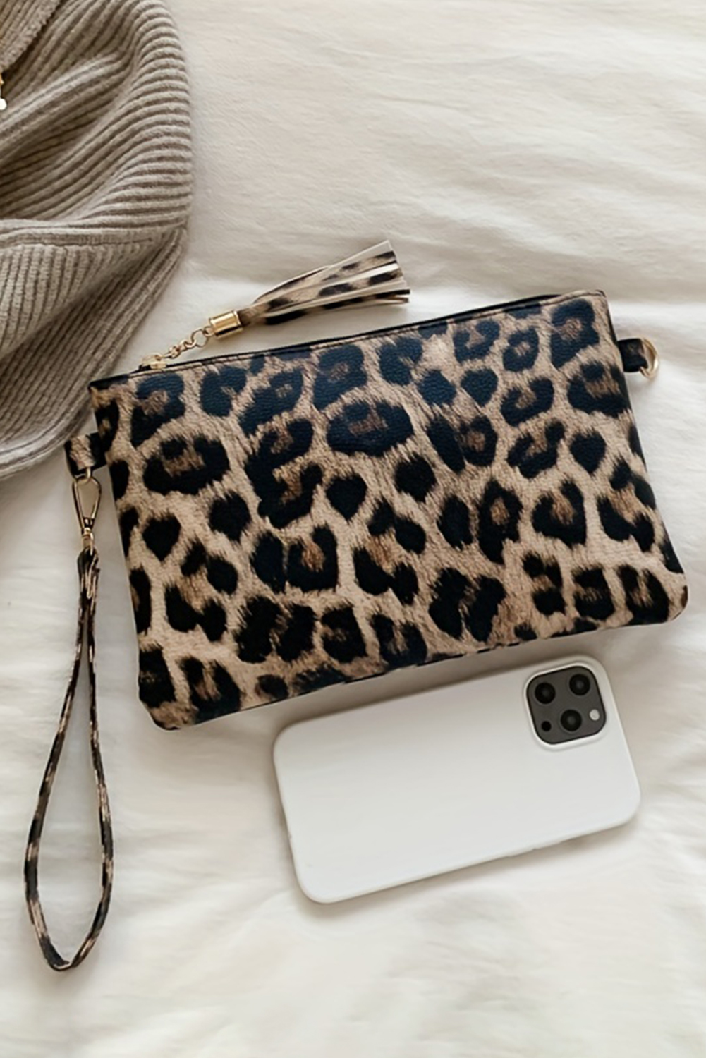Chestnut Leopard/Cow Print Wrist Strap Zipped Wallet - loveforevers