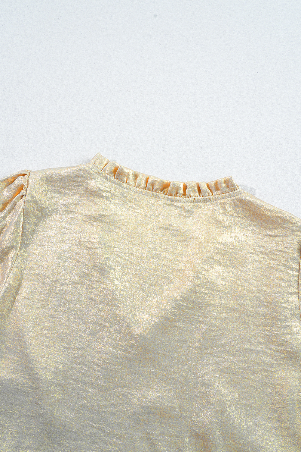 Dearlovers Gold Metallic Frilled V Neck Puff Sleeve Babydoll Blouse - loveforevers