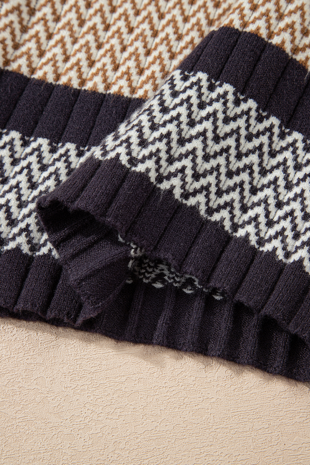 Brown Stripe Stylish Pattern Knitted Ribbed Trim Slim Sweater - loveforevers