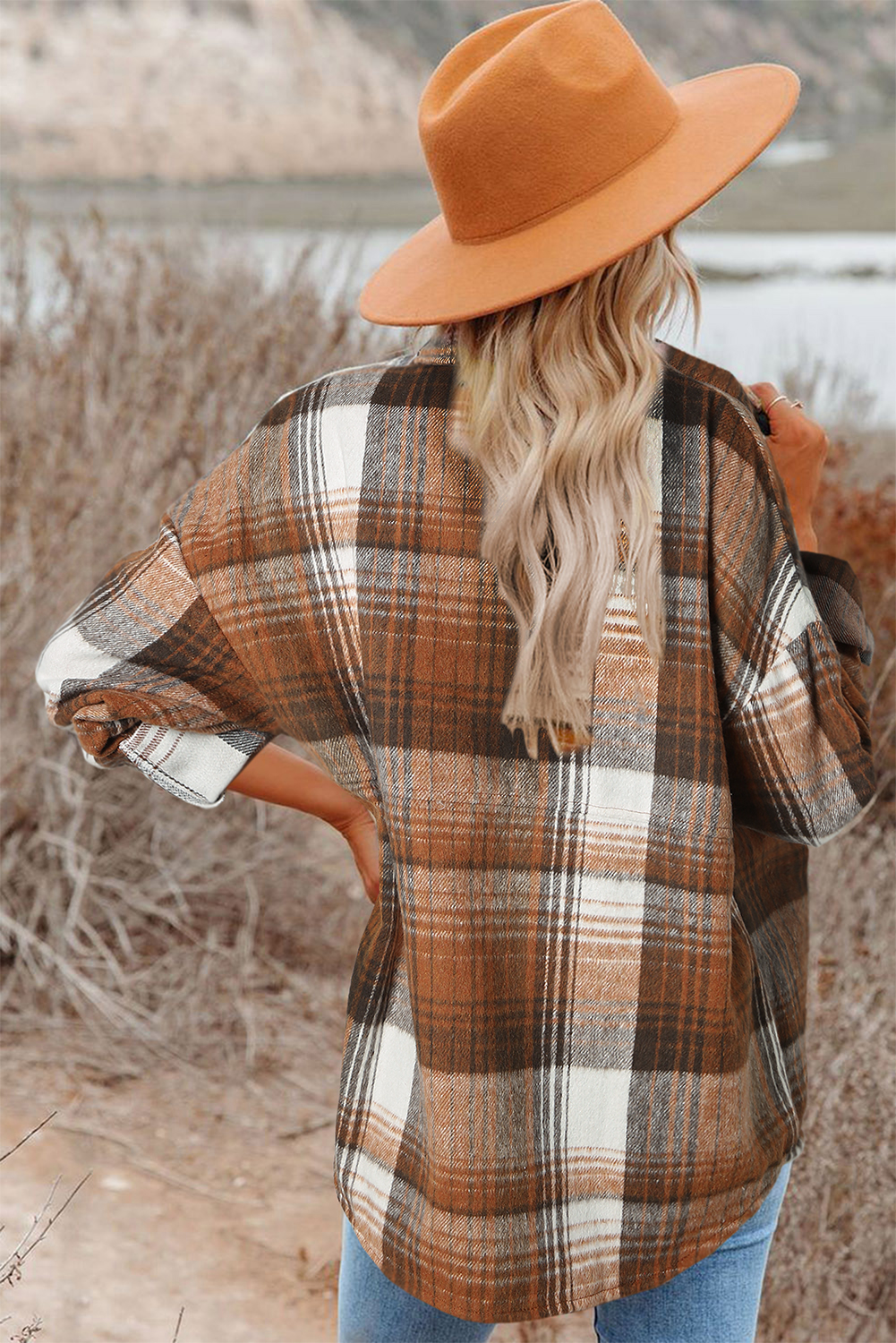 Brown Plaid Flap Pockets Shacket - loveforevers