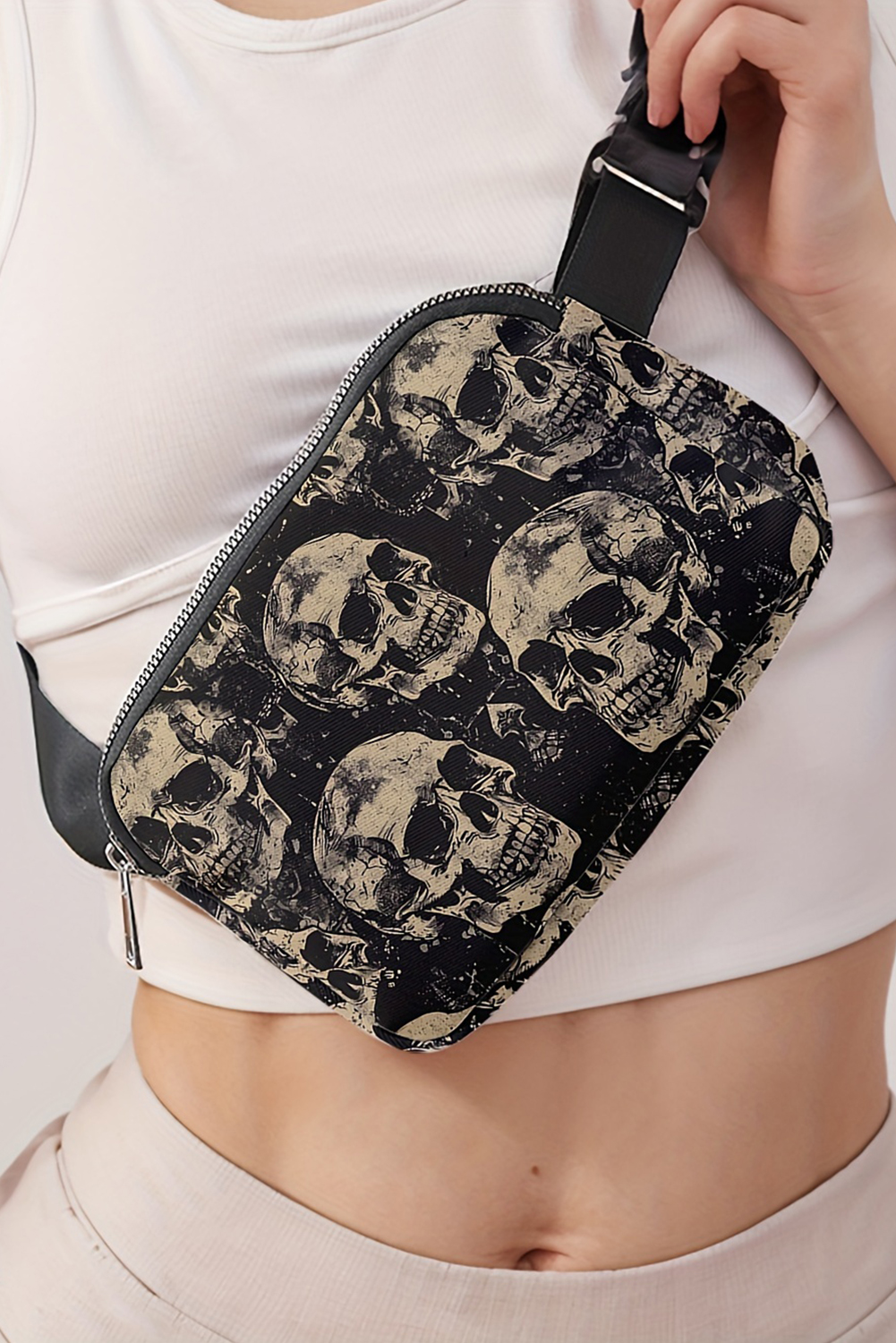 Black Grunge Skulls Mini Chest Bag Crossbody Bag - loveforevers