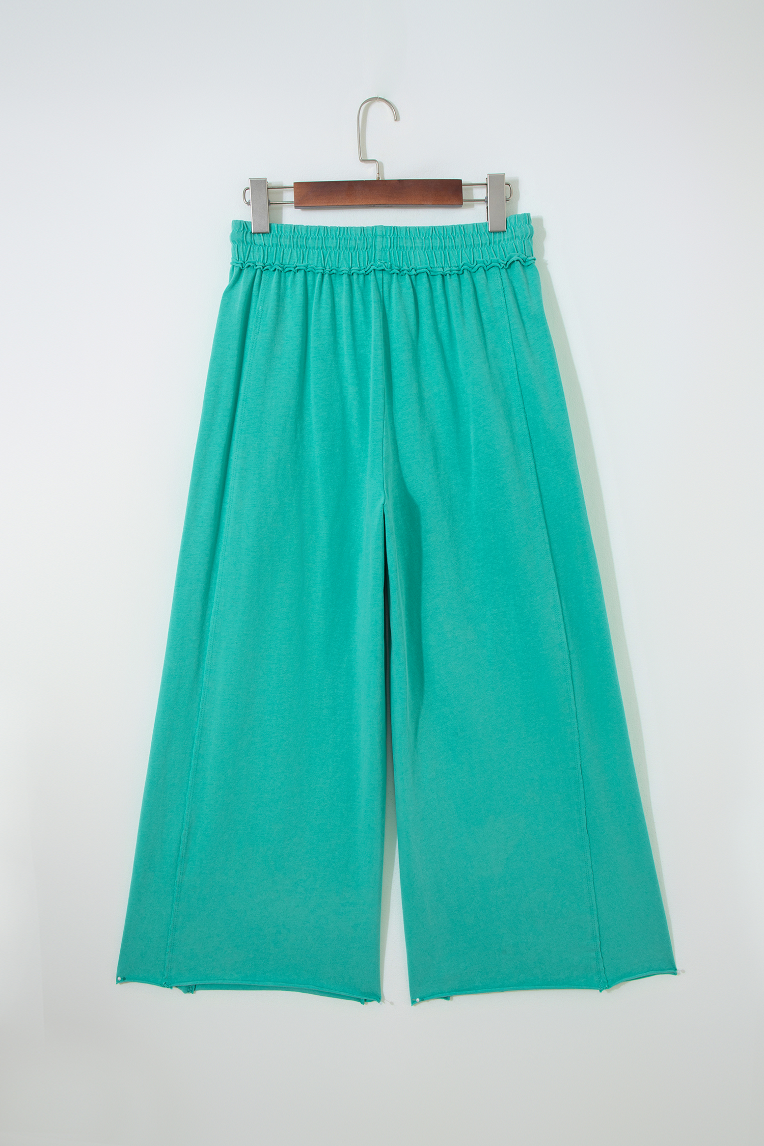 Sea Green Mineral Wash Drawstring Elastic Waist Raw Hem Loose Pants - loveforevers