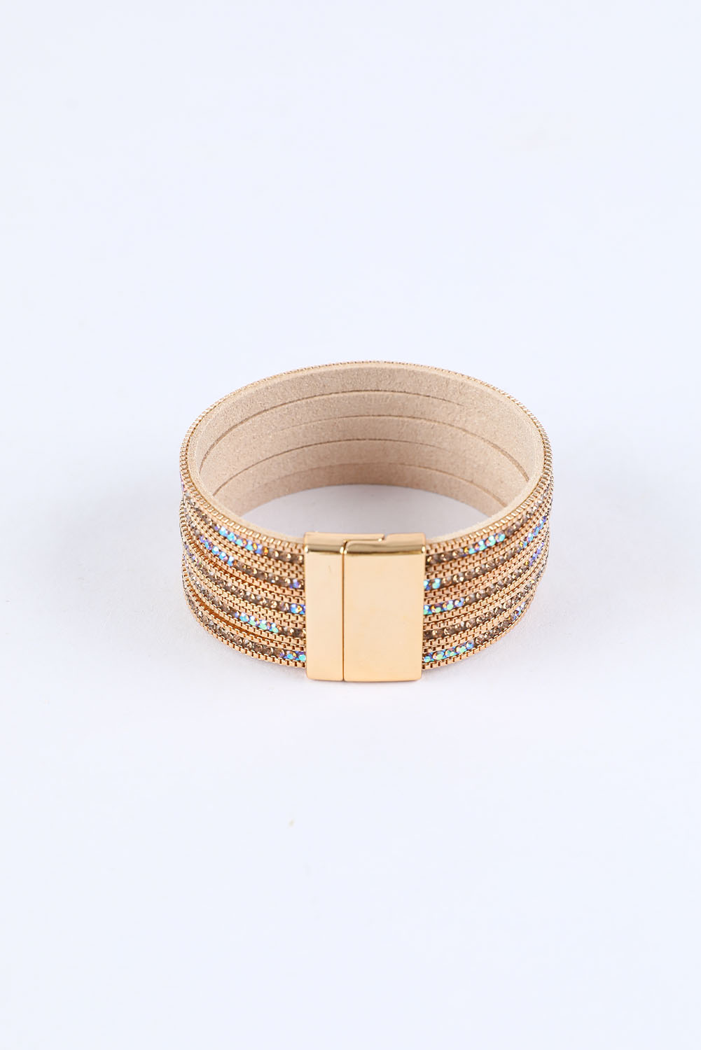 Gold Full Diamond Leather Wide Plated Magnetic Buckle Bracelet - loveforevers