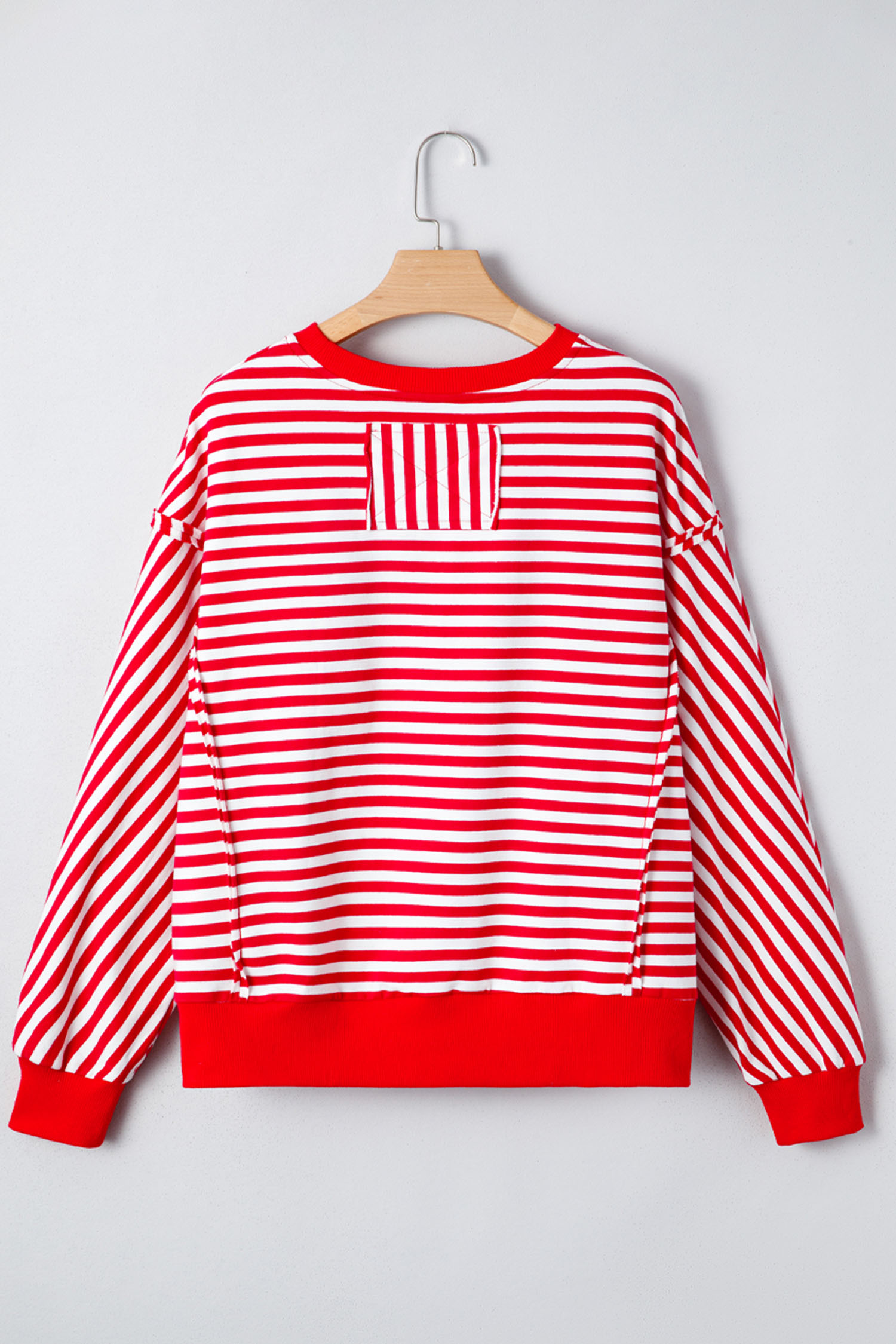 Red Stripe XOXO Sequin Heart Patched Valentines Day Long Sleeve Top - loveforevers