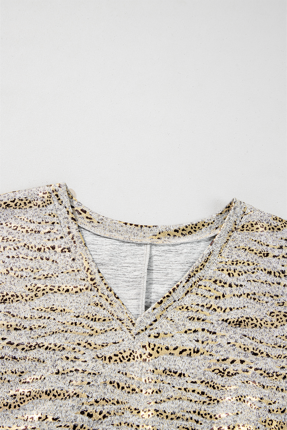 Gray Leopard Print Half Sleeve V Neck Loose Fit T Shirt - loveforevers