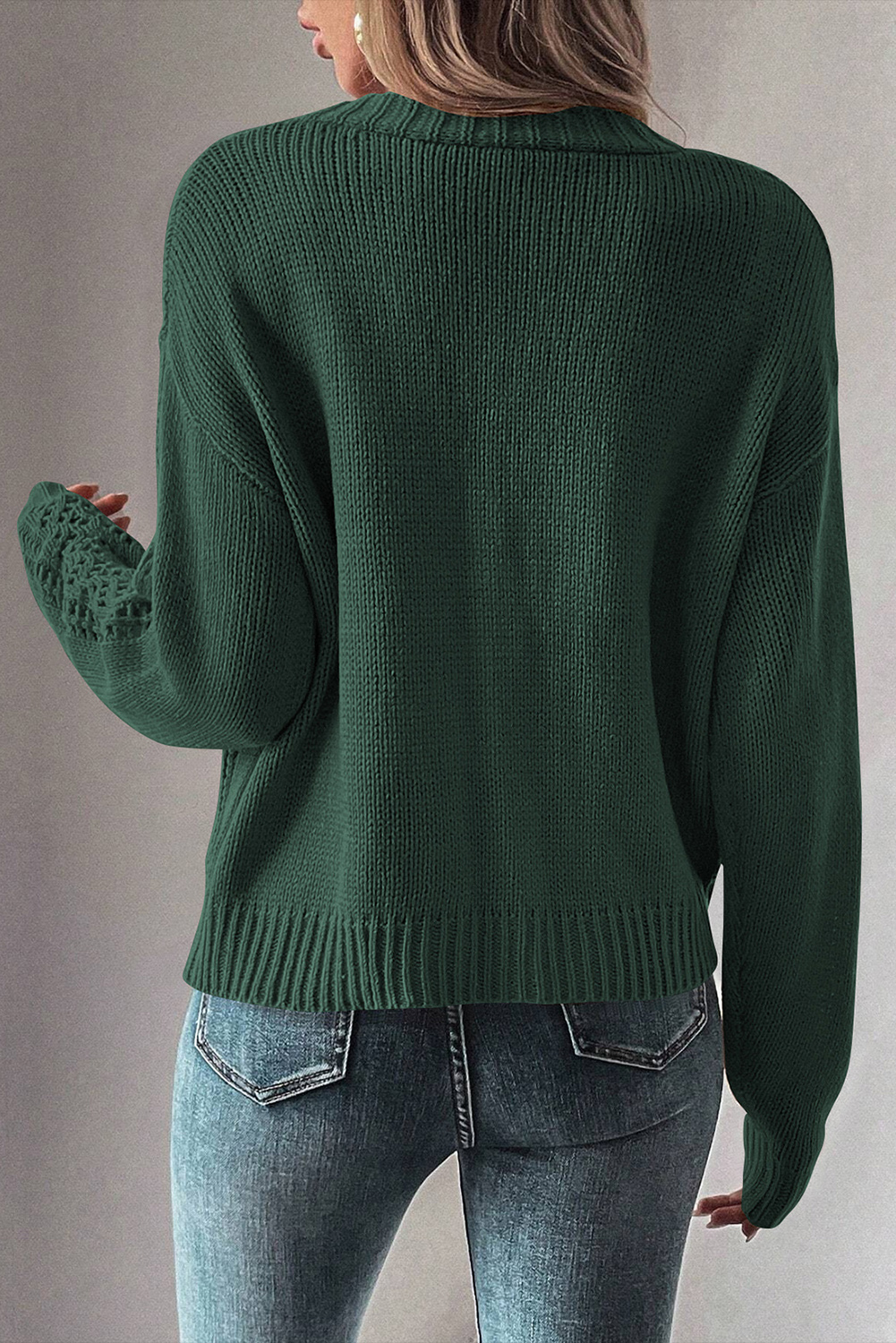 Dark Khaki Open Knit Drop Shoulder Sweater Cardigan - loveforevers