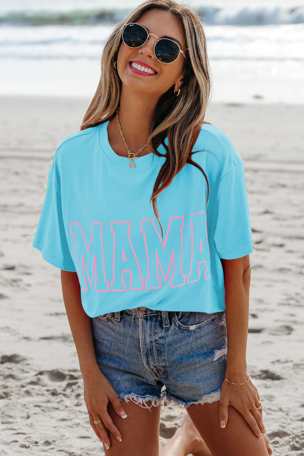 Black MAMA Letter Graphic Neon T Shirt - loveforevers
