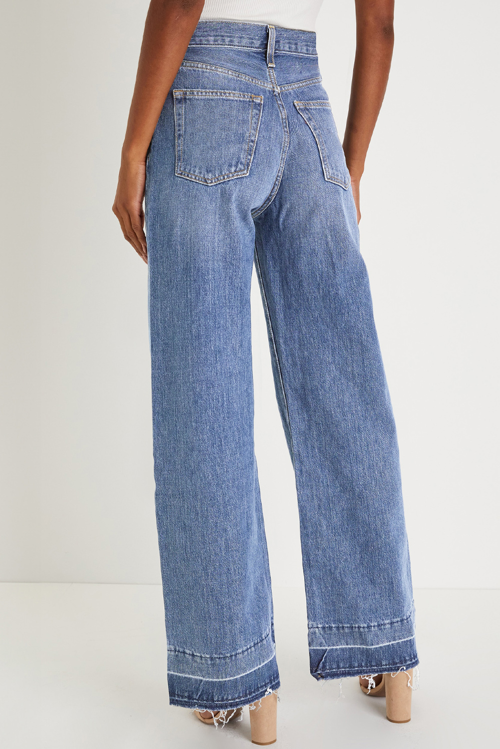 Real Teal Raw Hem Unique Cuffs Straight High Rise Loose Jeans - loveforevers