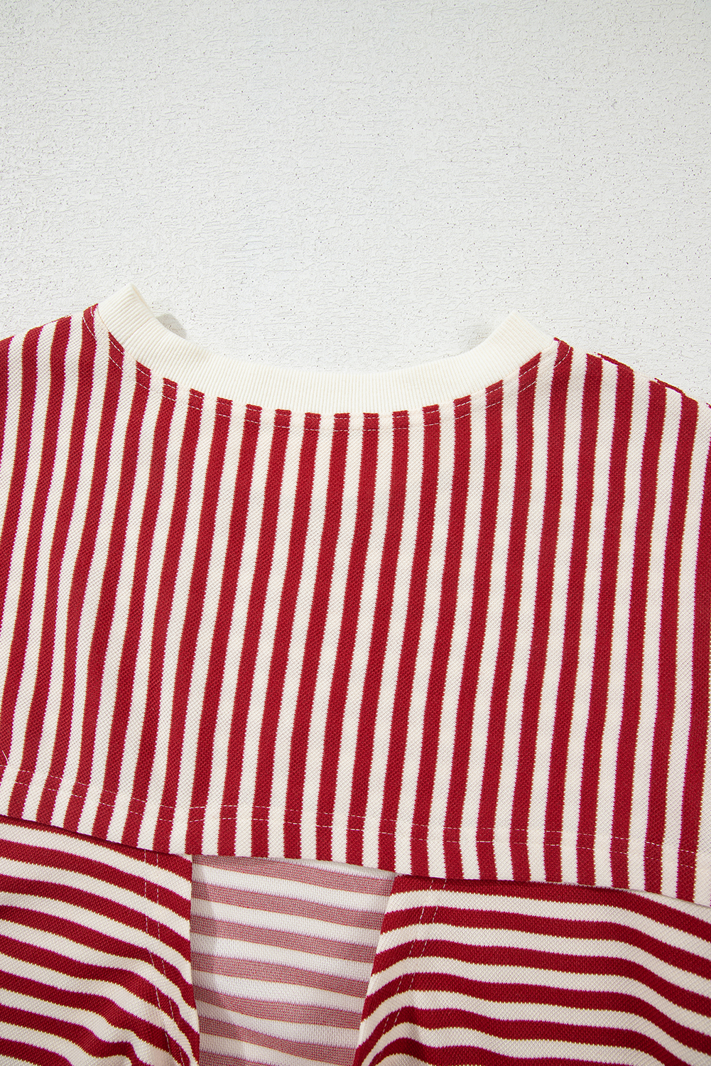 Red Stripe Bowknot Cutout Back Drop Shoulder Wide Bracelet Sleeve Loose Tee - loveforevers