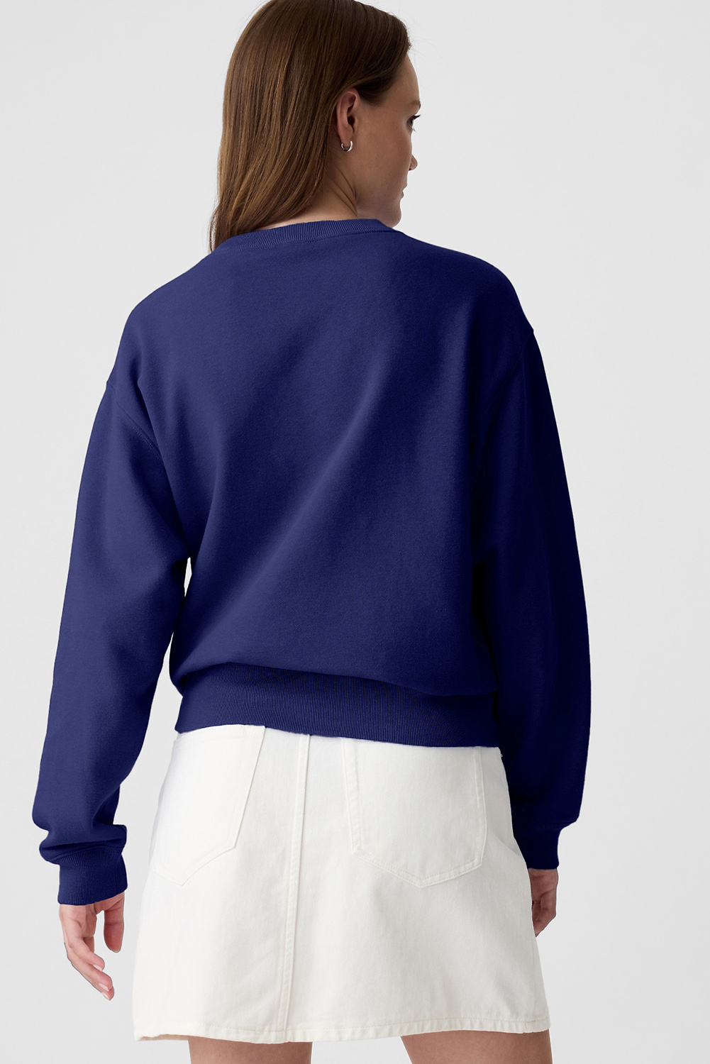 Navy Blue Plain Drop Shoulder Crewneck Pullover Sweatshirt - loveforevers