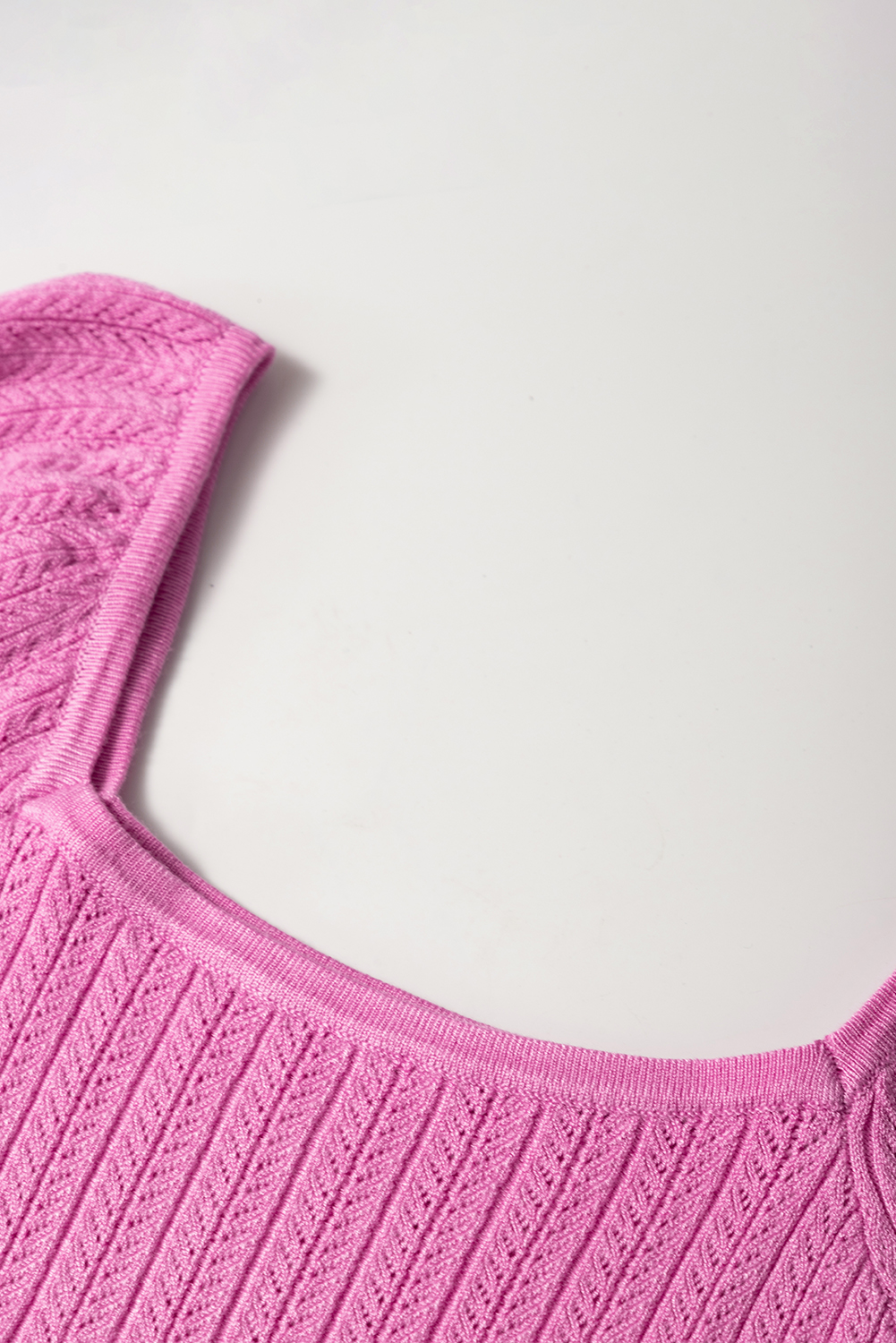 Phalaenopsis Textured Square Neck Half Sleeve Knitted Top - loveforevers