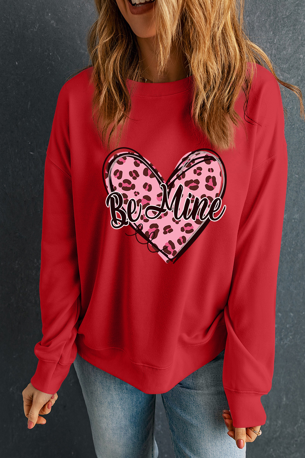 Red Be mine Leopard Heart Printed Valentines Sweatshirt - loveforevers