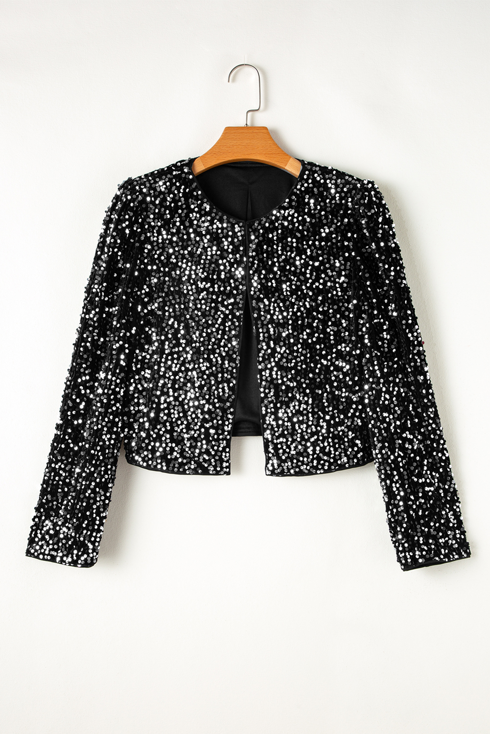 Golden Fleece Sequined Open Front Cropped Jacket - loveforevers