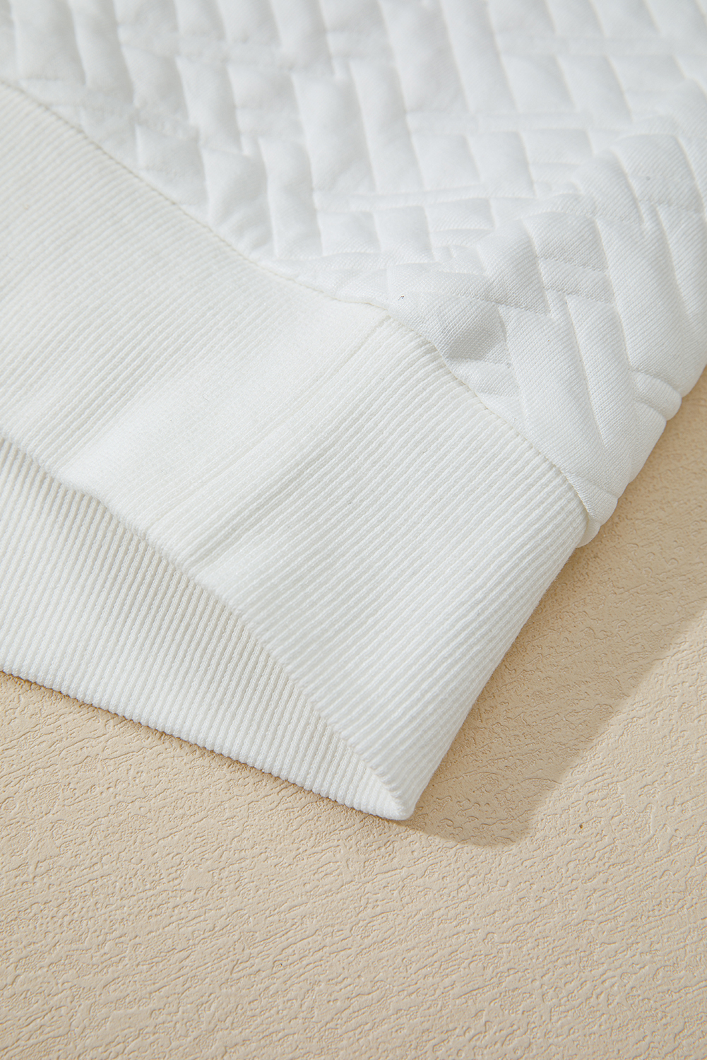 White Textured Pocketed Collared V Neck Pullover Sweatshirt - loveforevers