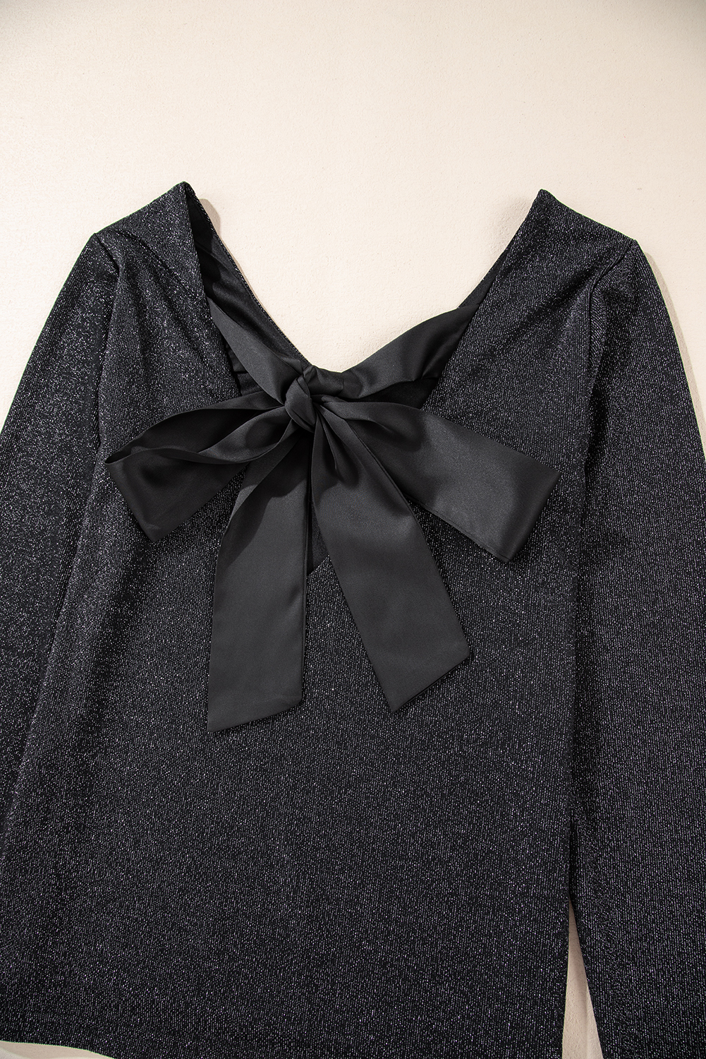 Red Metallic Bowknot Open Back V Neck Top - loveforevers