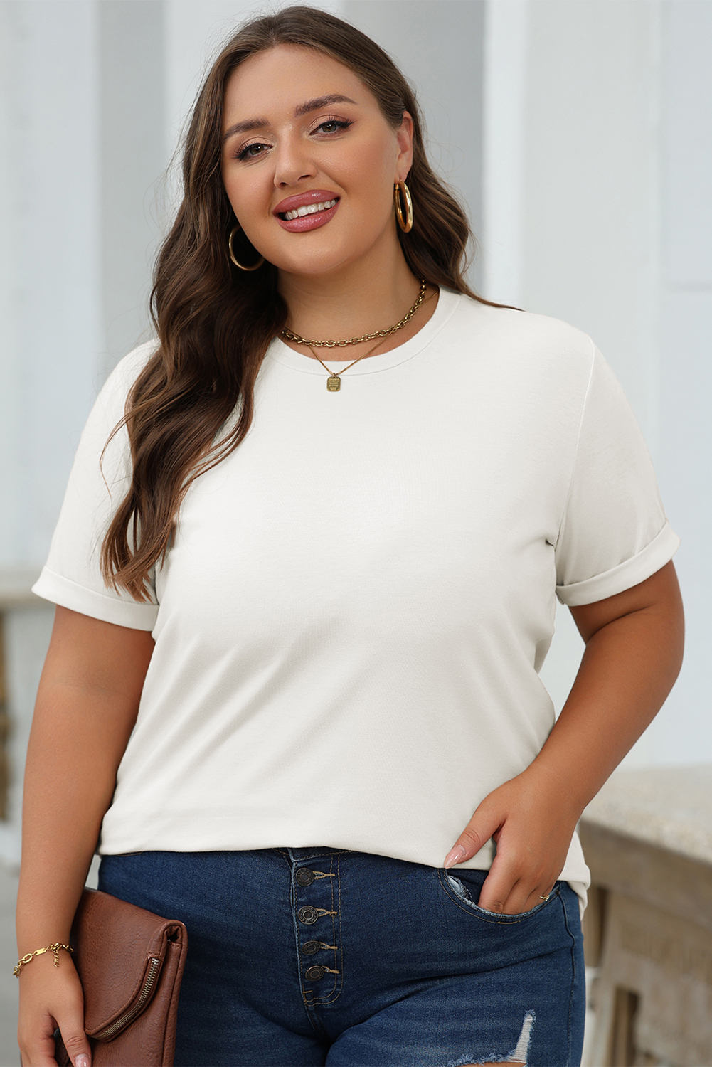 Khaki Casual Plain Crew Neck Tee - loveforevers