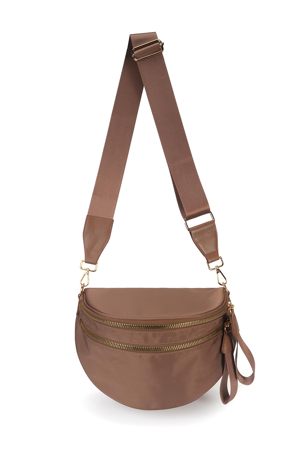 Light Grey Double Zip Crescent Shape Adjustable Sling Bag - loveforevers